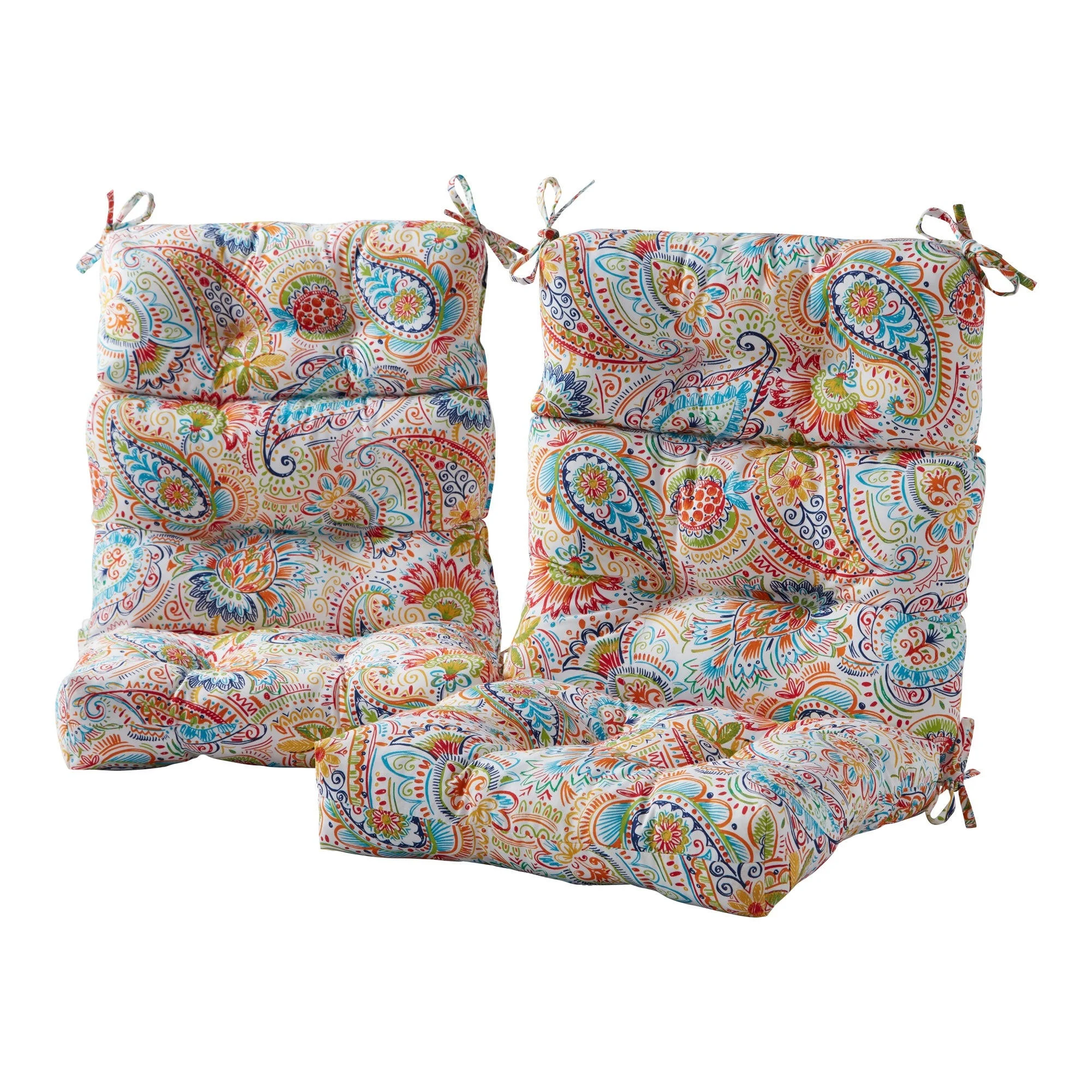 Greendale Home Fashions Outdoor High Back Chair Cushion (Set of 2), Jamboree Paisley