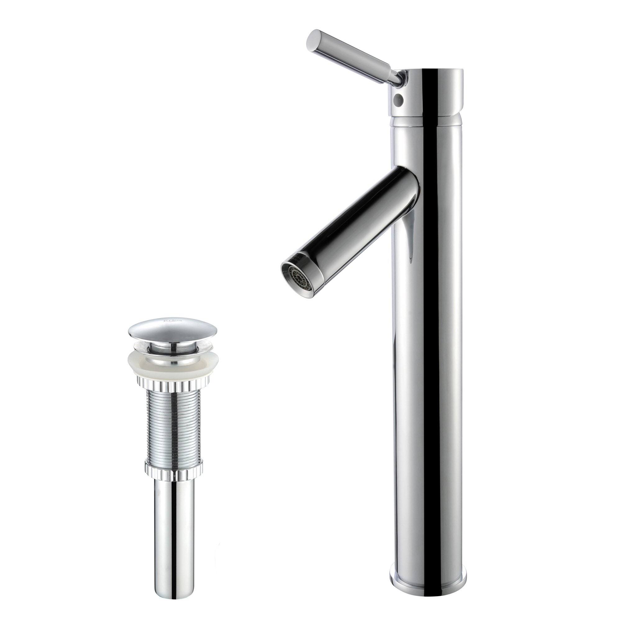 Kraus FVS-1002-PU-10CH Sheven Single Lever Vessel Bathroom Faucet with Matching Pop Up Drain Chrome