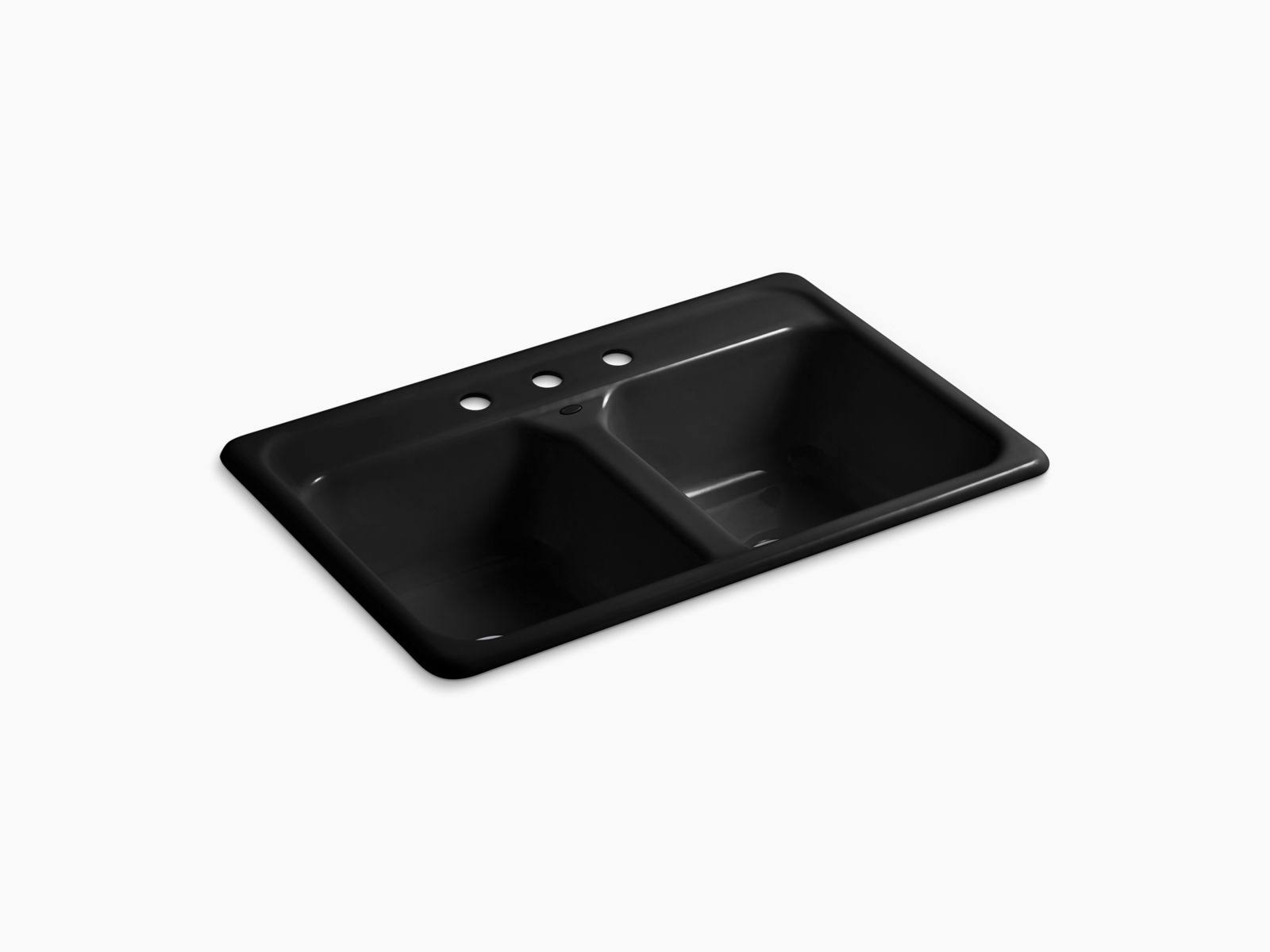 Kohler 5817-3-7 Delafield 33-inch x 22-inch Top-Mount double-equal Kitchen Sink with 3 Faucet Holes, Black