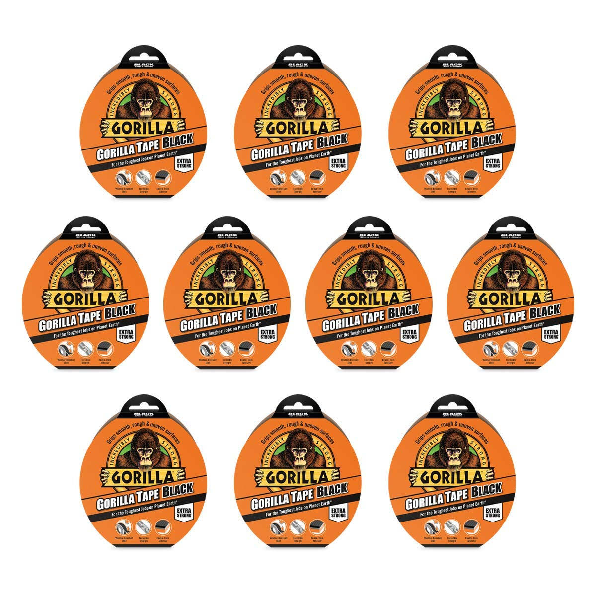 Gorilla Tape Duct Tape Black 48mm x 32M (10 Pack)