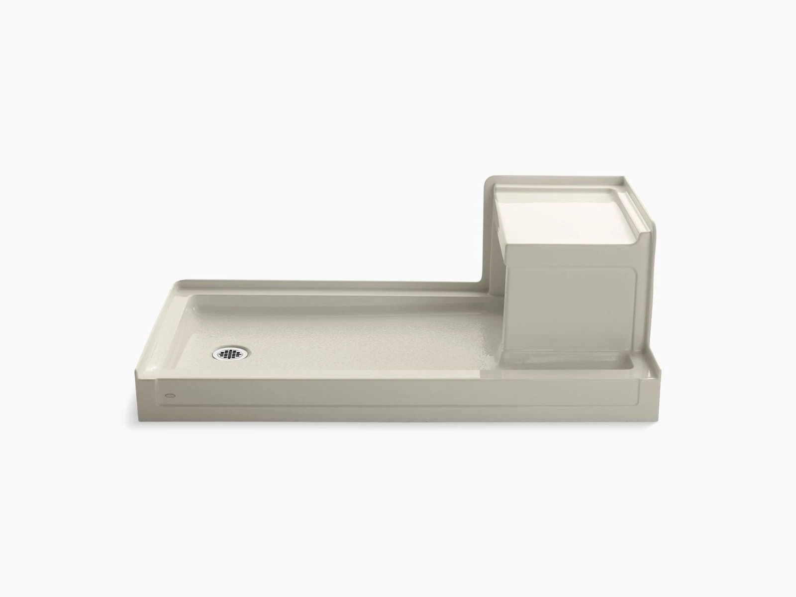 KOHLER K-1977-47 Tresham 60 In. x 32 In. Single Threshold Left-Hand Drain Shower Base with Integral Right-Hand Seat, Almond