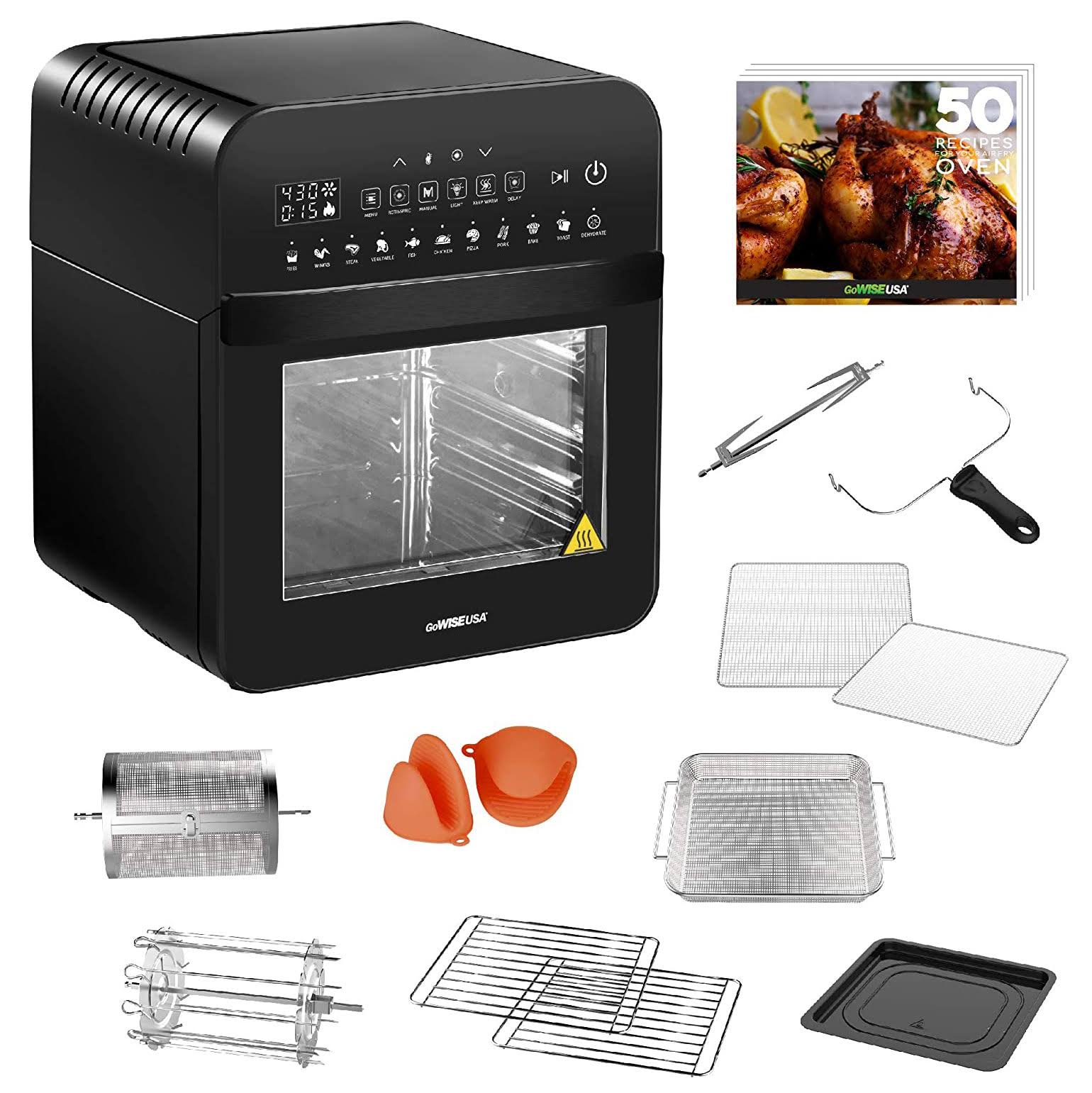 Gowise USA 12.7 Qt. Electric Air Fryer Oven / Rotisserie with Accessories, Black