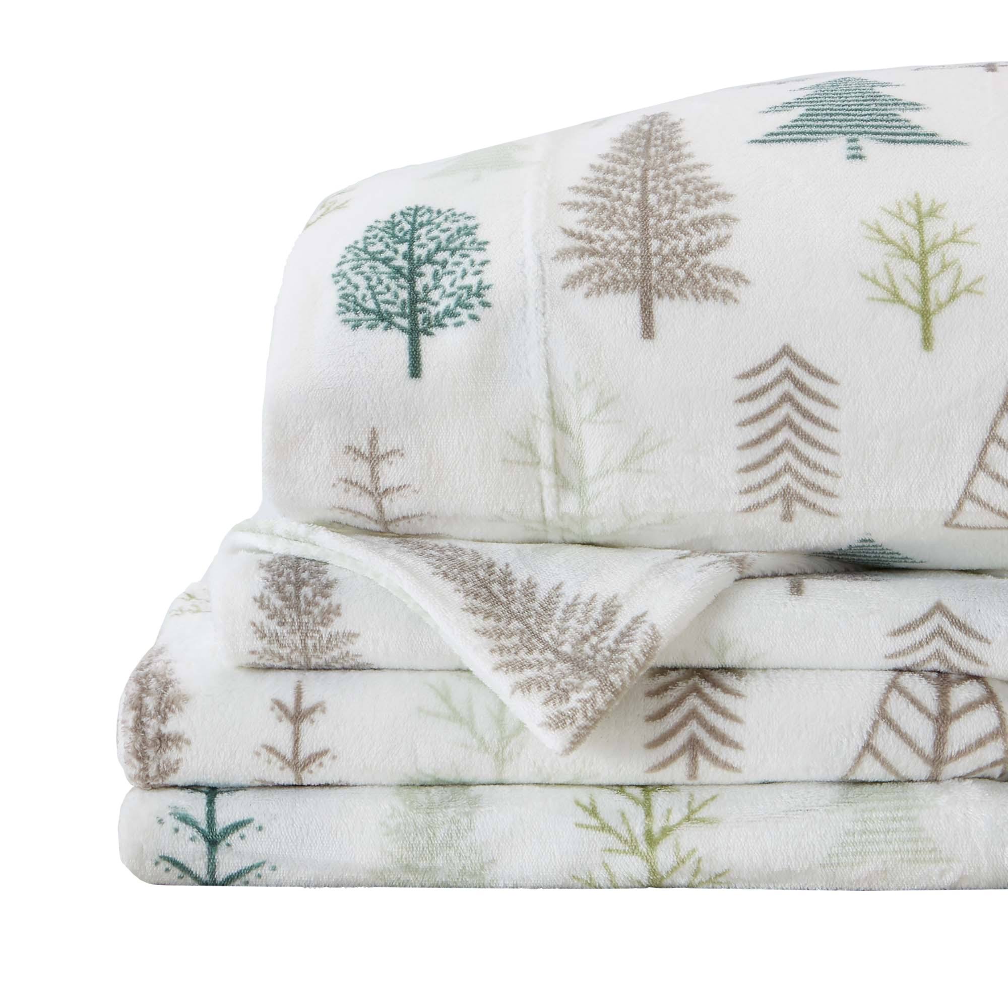 Great Bay Home Velvet Plush Luxury Printed Sheet Sets California King Trees