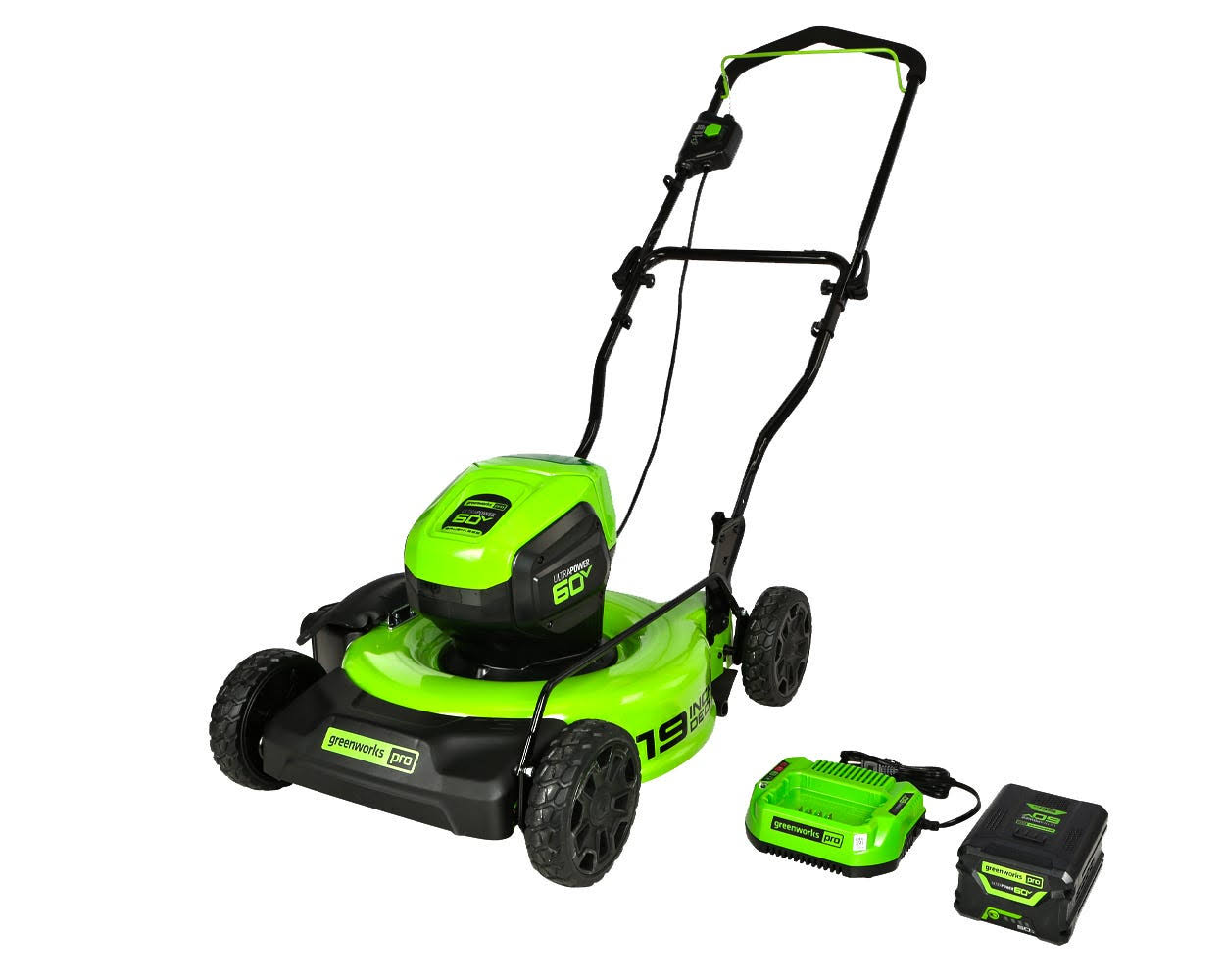 Greenworks Pro 19 in. 60-Volt Battery Cordless 2-in-1 Lawn Mower with 5.0 Ah Battery with Charger