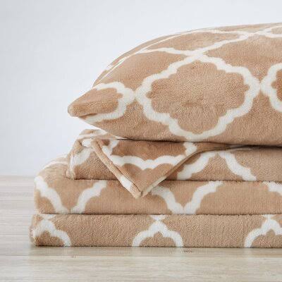 Everton Microfiber Flannel Sheet Set August Grove Size: Full, Color: Beige/White