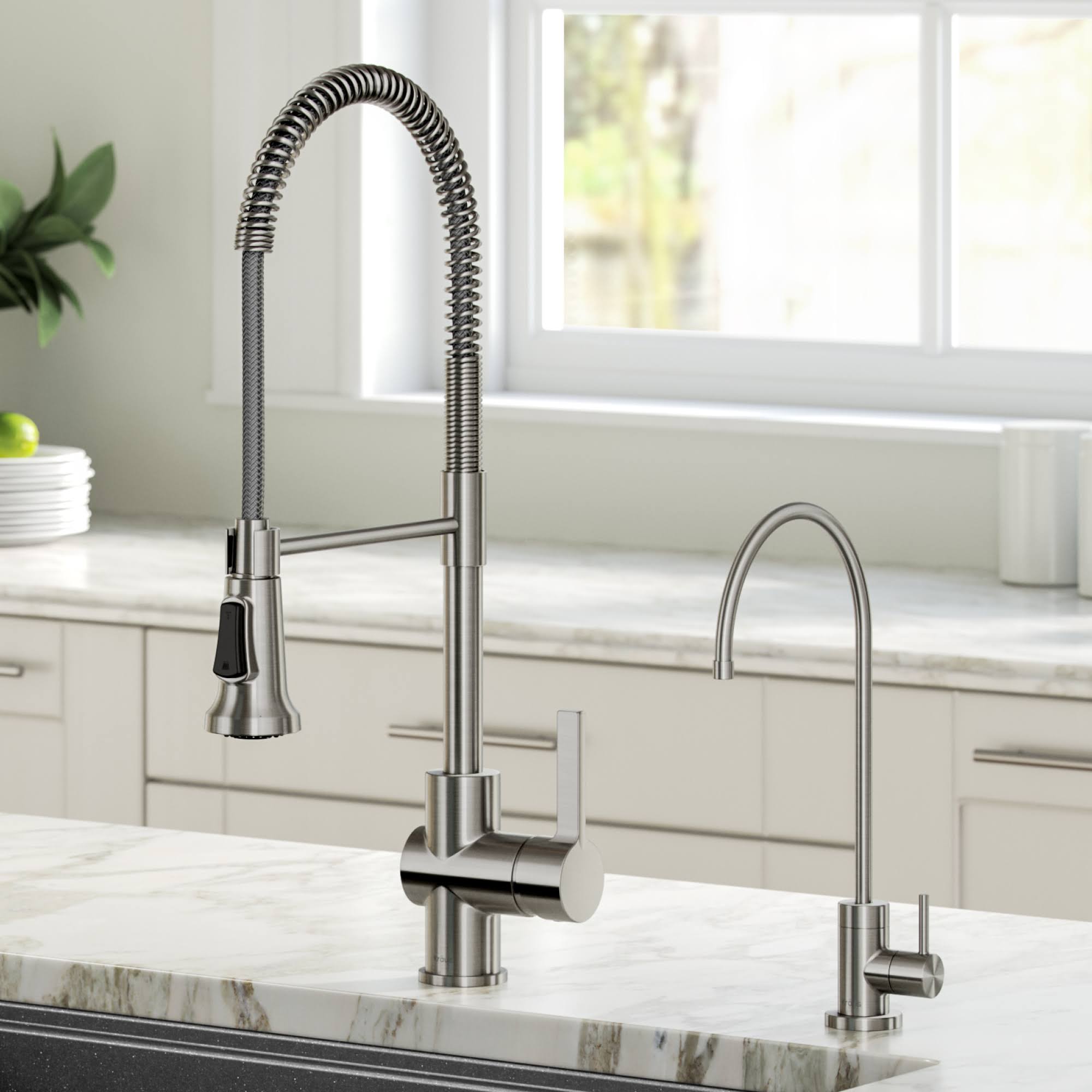 Kraus KPF-1690-FF-100SFS Britt Commercial Style Kitchen Faucet and Purita Water Filter Faucet Combo in Spot Free Stainless Steel