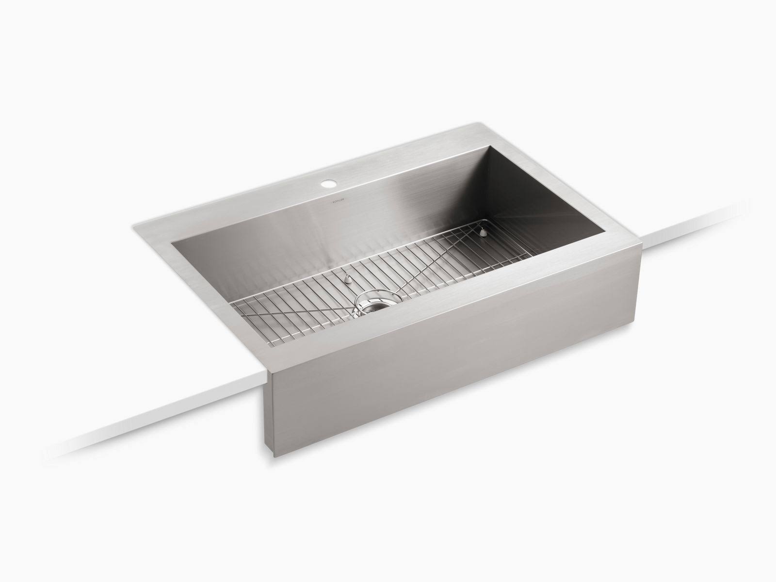 Kohler K-3942-1-NA Vault Top-Mount Single-Bowl Stainless Steel Kitchen Sink with Shortened Apron-Front for 36x22Cabinet