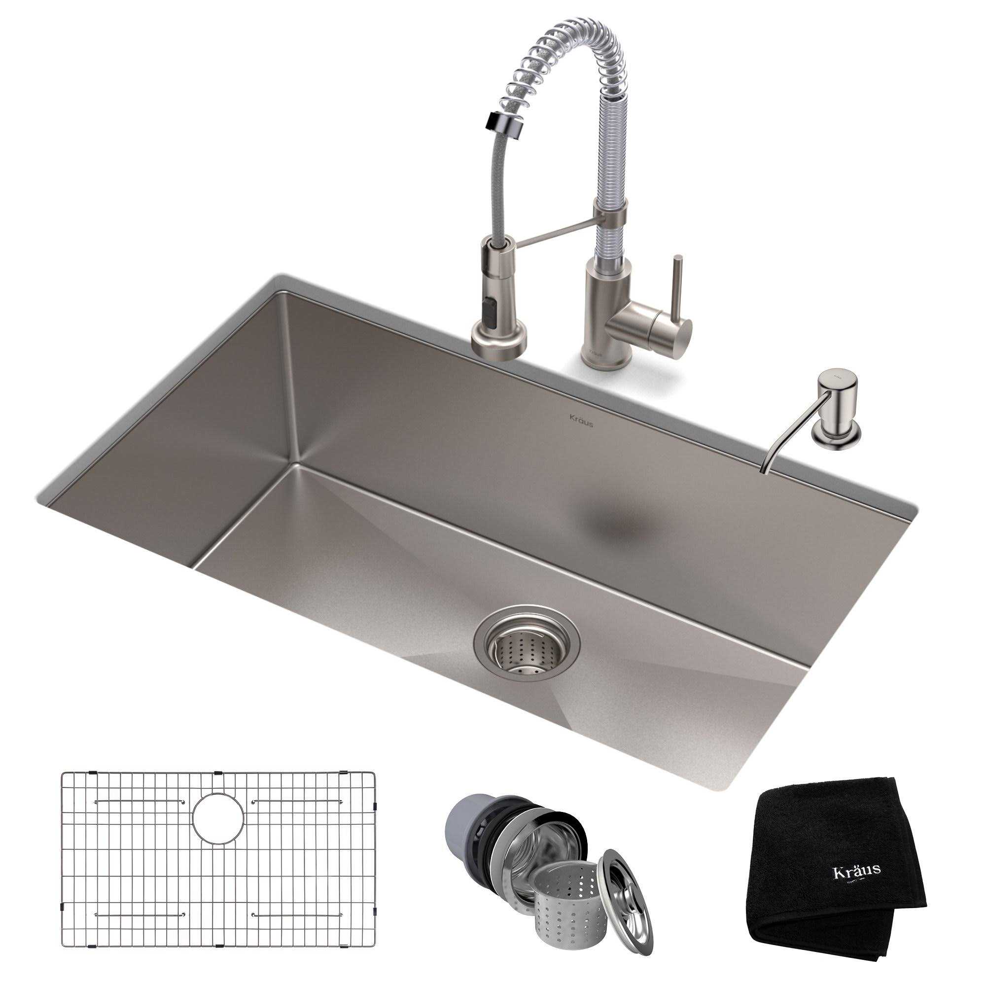 Kraus Standart Pro 30x22 Undermount Kitchen Sink + Faucet Combo - Chrome