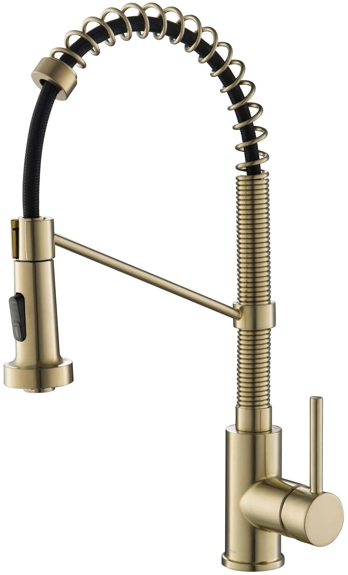 Kraus KPF-1610 Bolden 1.8 GPM 18x22 Pull-Down Spray Kitchen Faucet with Dual-Funct Brushed Gold Faucet Kitchen Single Handle