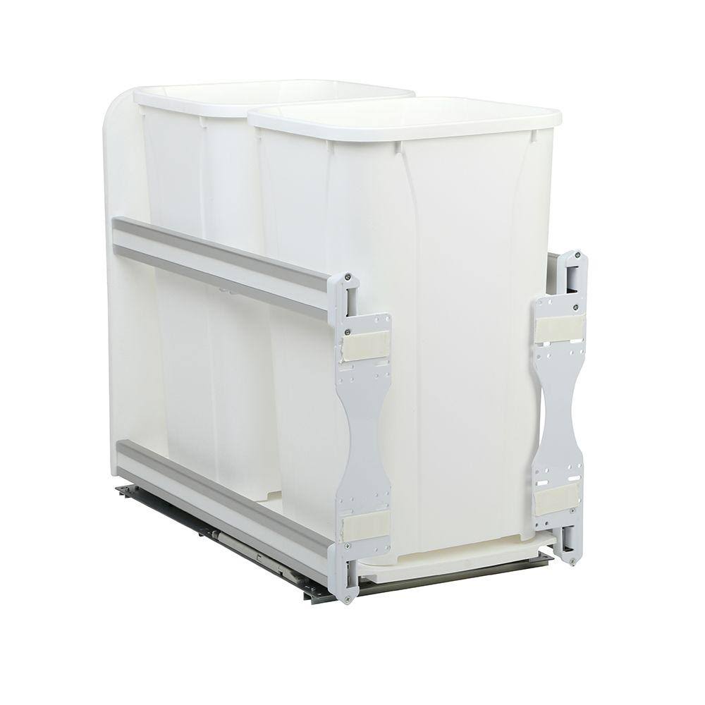 Knape u0026 Vogt 11-13/16 in. x 22-7/16 in. x 19-1/2 in. 27 qt. In-Cabinet Soft-Close Double Trash Can, White