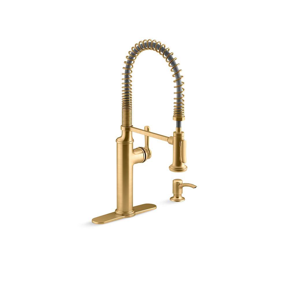 Kohler sous Single-Handle Semi-Professional Kitchen Faucet in Vibrant Brushed Moderne Brass