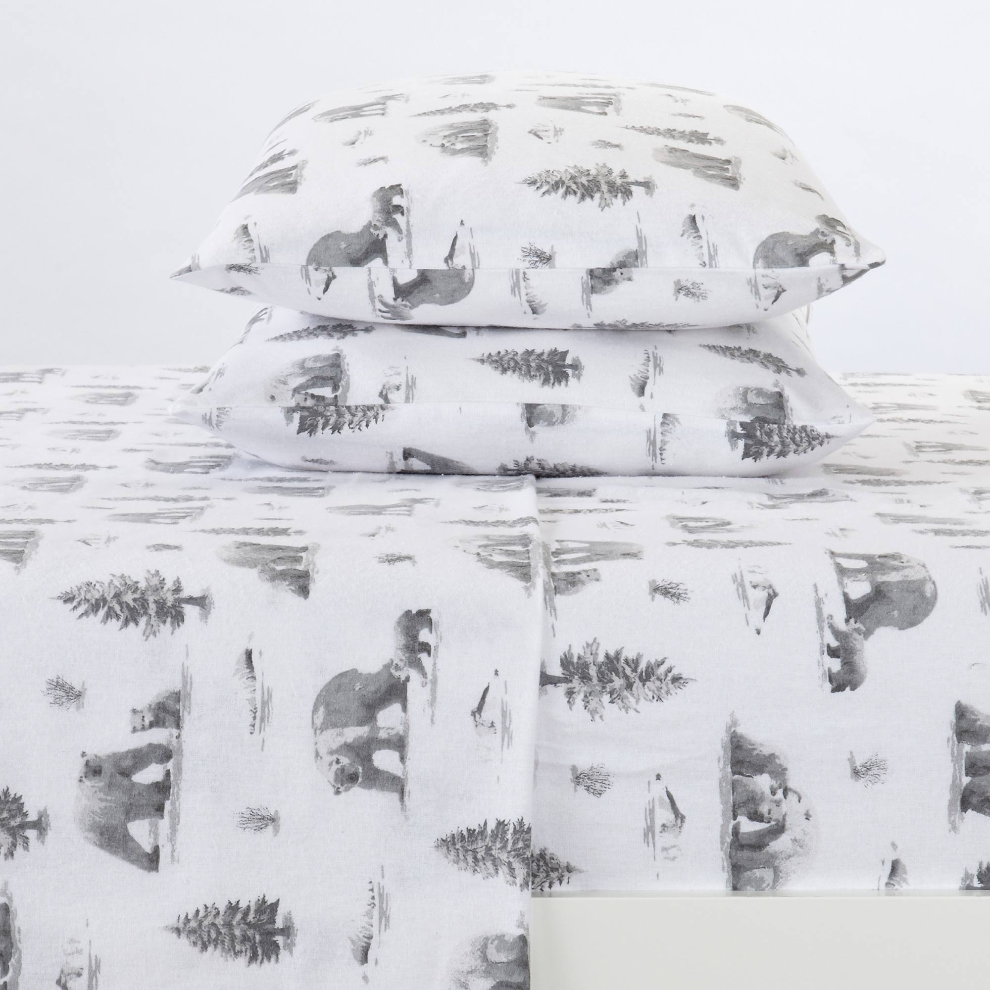 Great Bay Home 100% Cotton Flannel Lodge Printed Sheet Set Queen North Pole Polar Bears