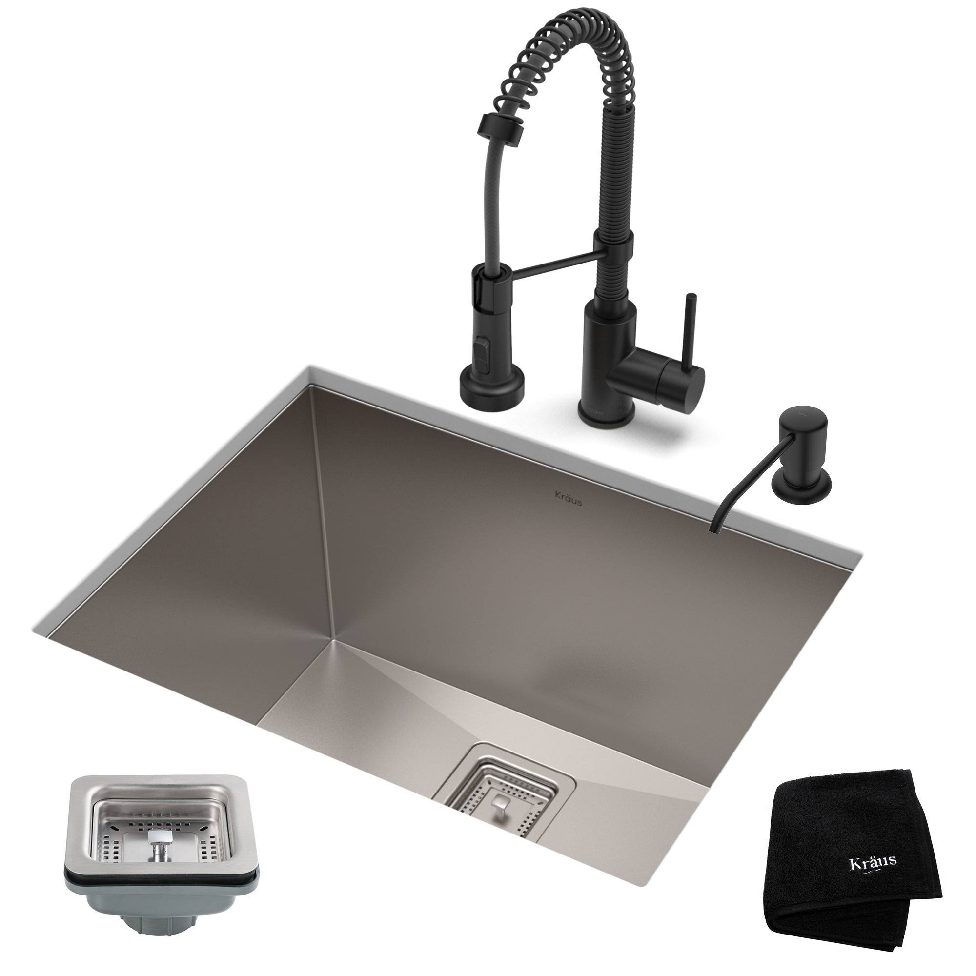 Kraus 24x22 Stainless Steel Utility Sink and Kitchen Faucet - Stainless Steel/Matte Black