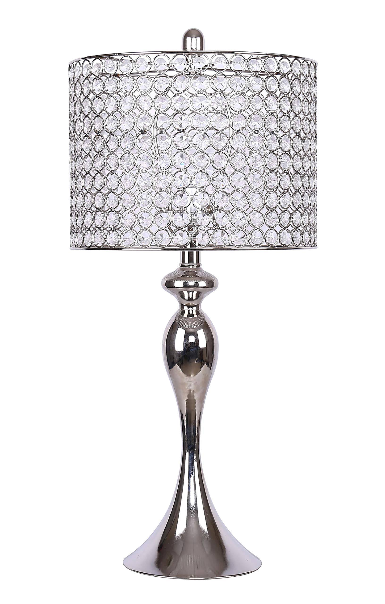 26.5x22 Polished Nickel Table Lamp w/ Genuine Crystal Bead Shade