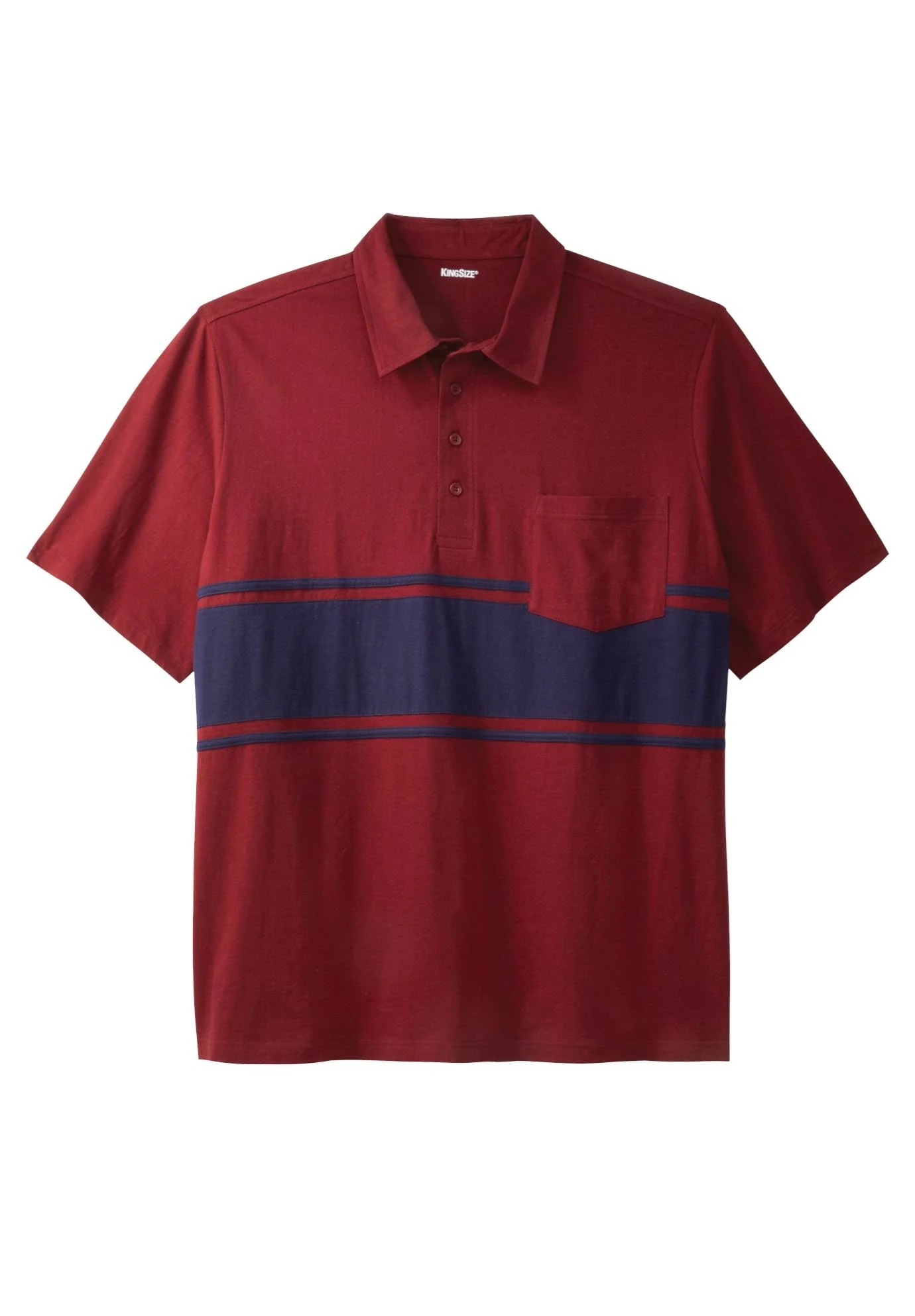 Men&s Big u0026 Tall Lightweight Pocket Golf Polo Shirt by KingSize in Rich Burgundy Colorblock (Size 5XL)