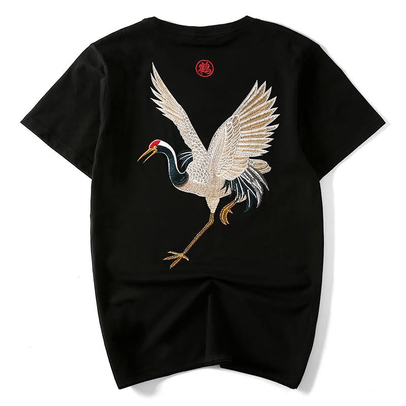 Embroidered Crane Sukajan T-Shirt M / Black