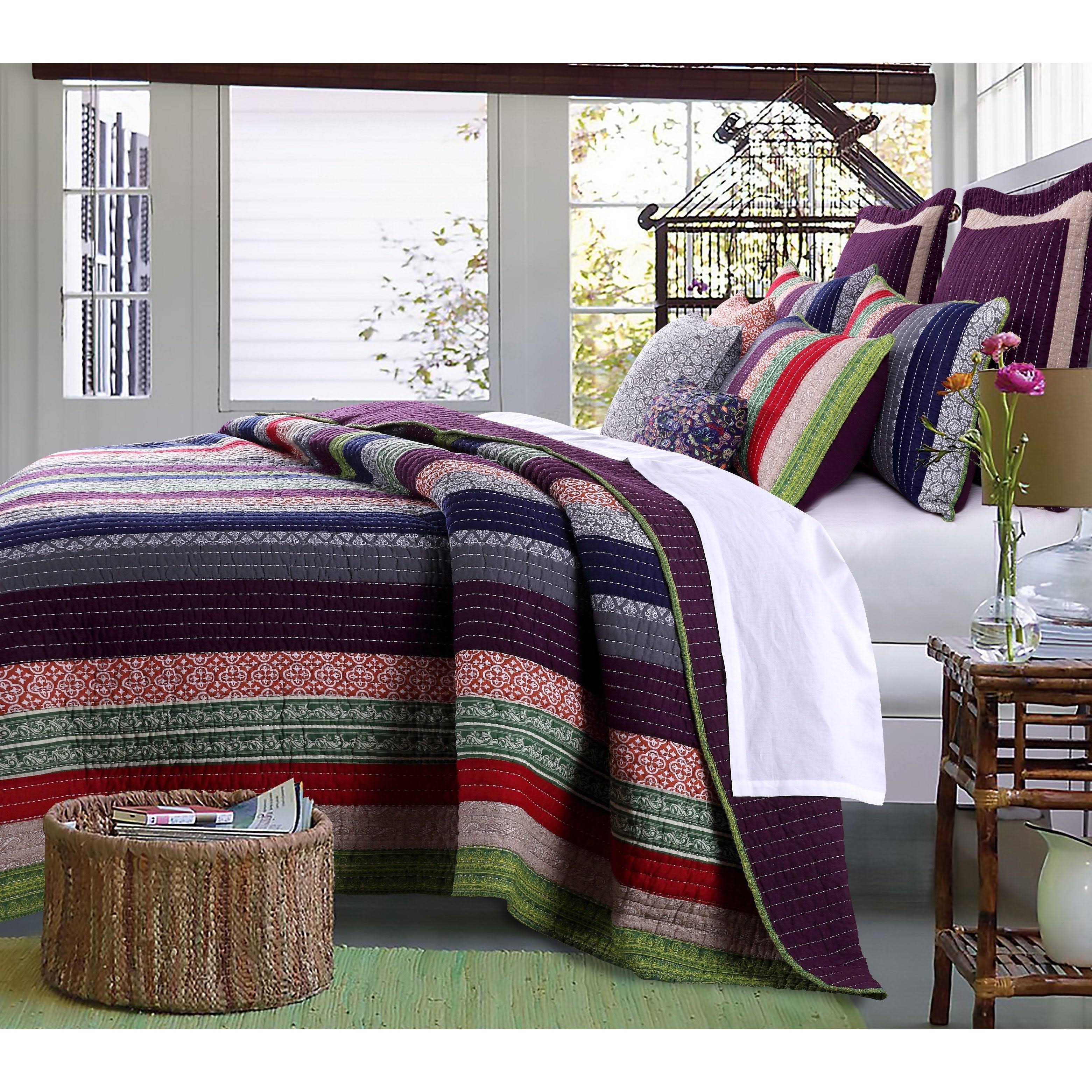 Greenland Home Fashions Marley Oversized Cotton 3-Piece Quilt Set - Carnival - Twin