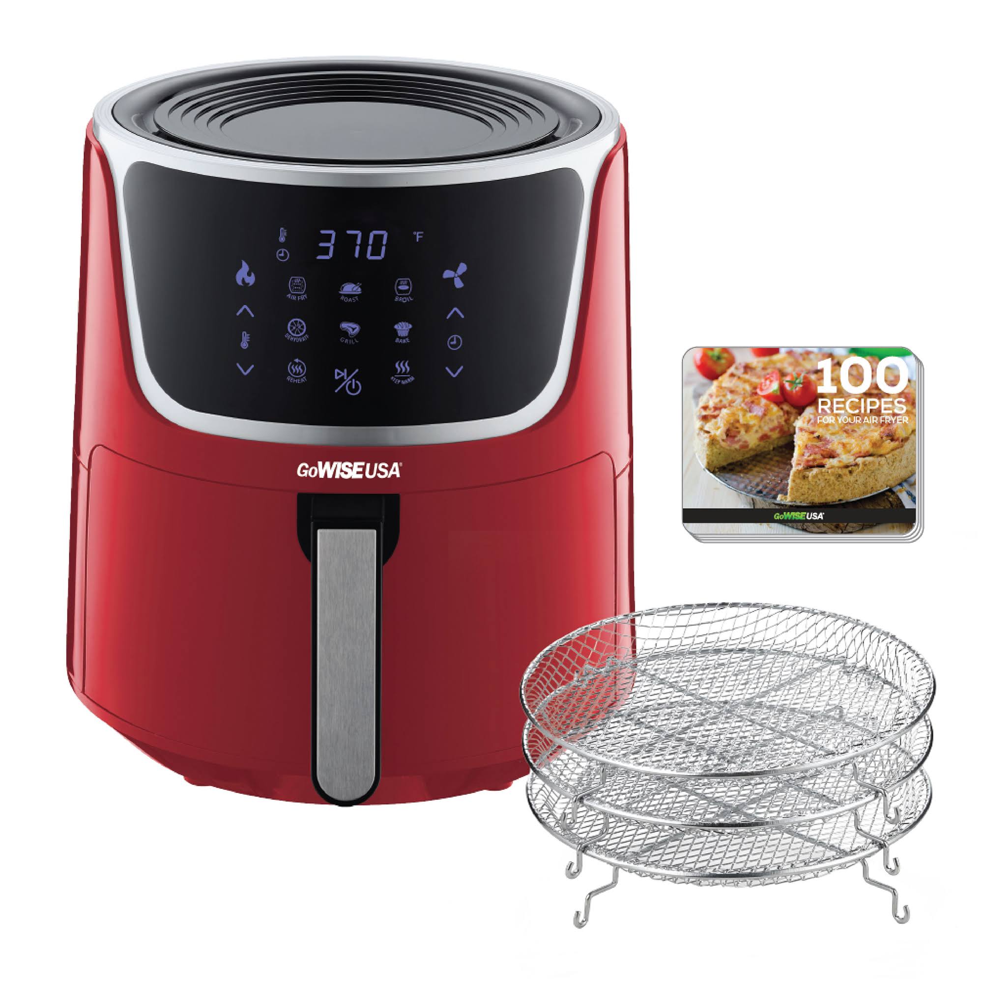 Gowise Gw22957 7-Quart Electric Air Fryer with Dehydrator u0026 3 Stackable Racks - Red