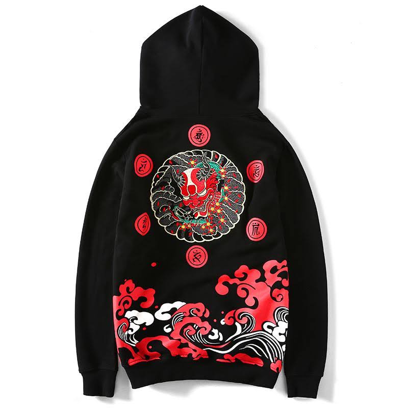 The Oni Embroidered Sukajan Hoodie M / Black