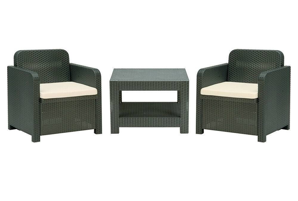 Italian Made Patio Furniture Set 2 Chairs u0026 Coffee Table Rattan Anthracite Gray