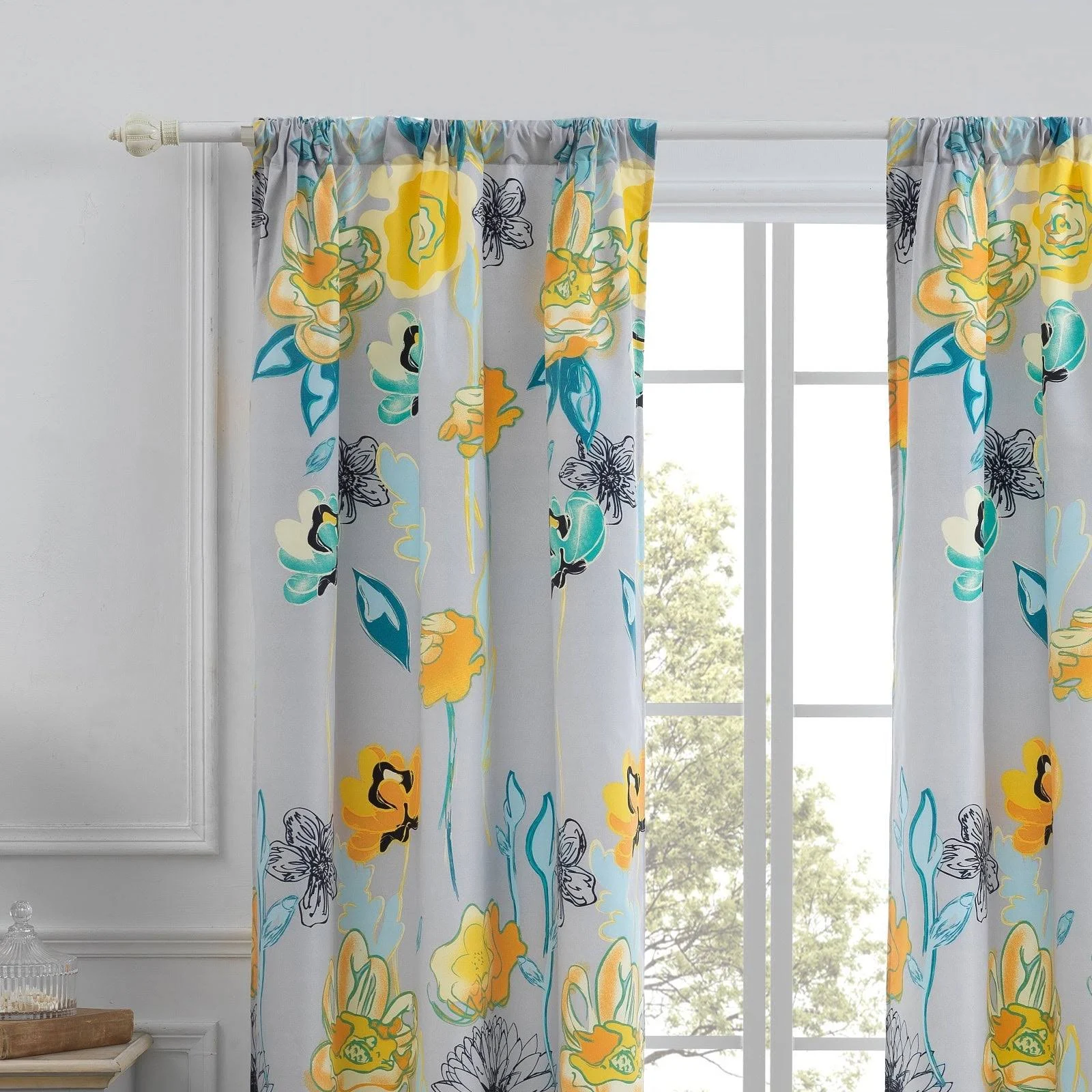 Greenland Home Fashions Watercolor Dream Curtain Panel Pair (Set of 2) Grey 84 Inches