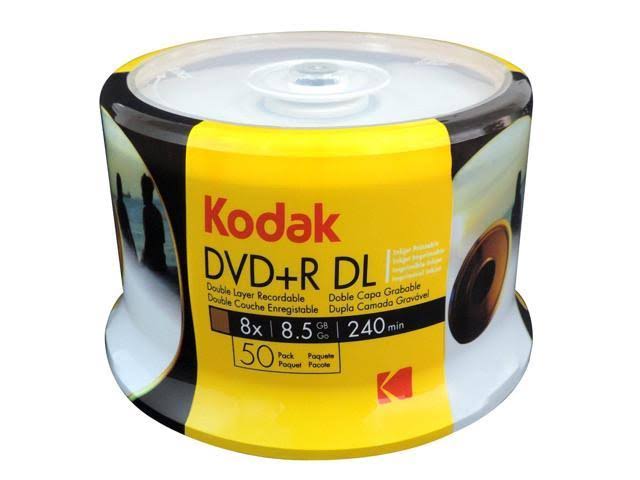 50 Kodak 8x White Inkjet Printable Blank DVD+R DL Dual Double Layer 8.5 GB Disc 1530350