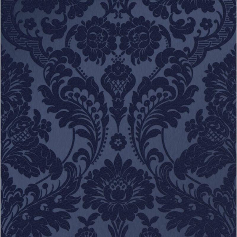 Graham u0026 Brown Gothic Damask Flock Cobalt Wallpaper