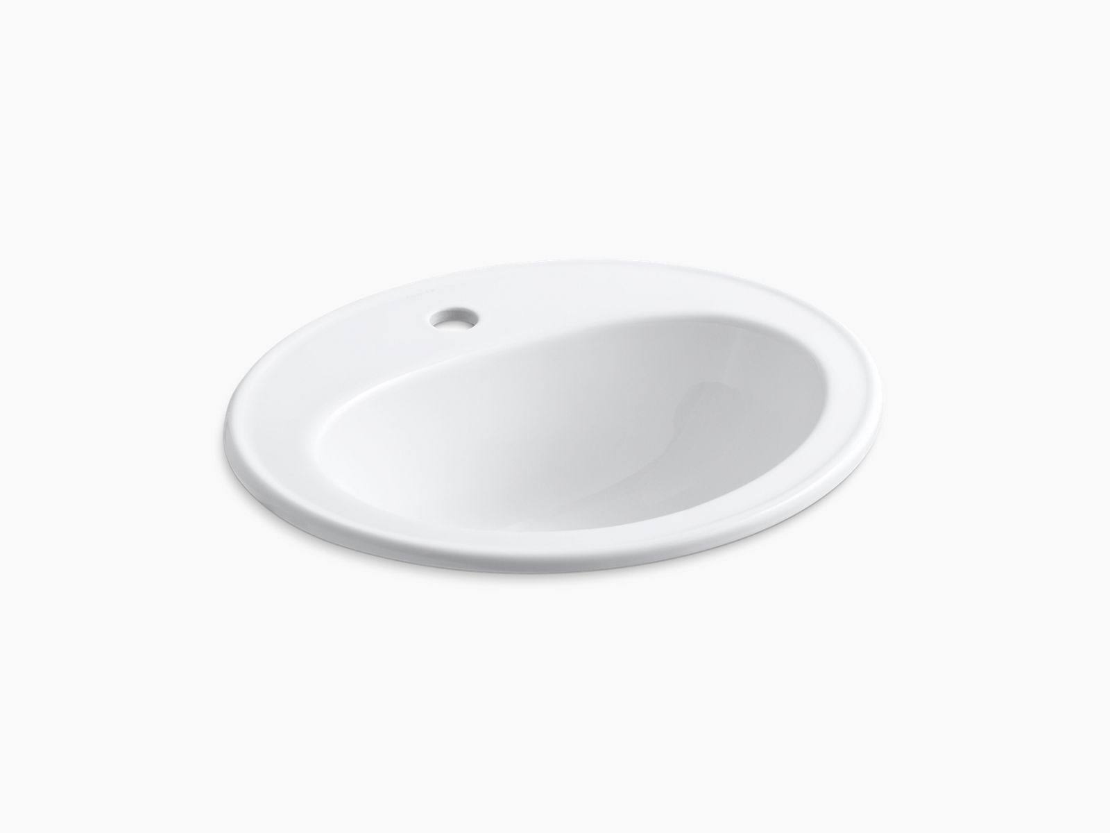 KOHLER K-2196-1-0 Pennington Drop-In Bathroom Sink with Single Faucet Hole, White