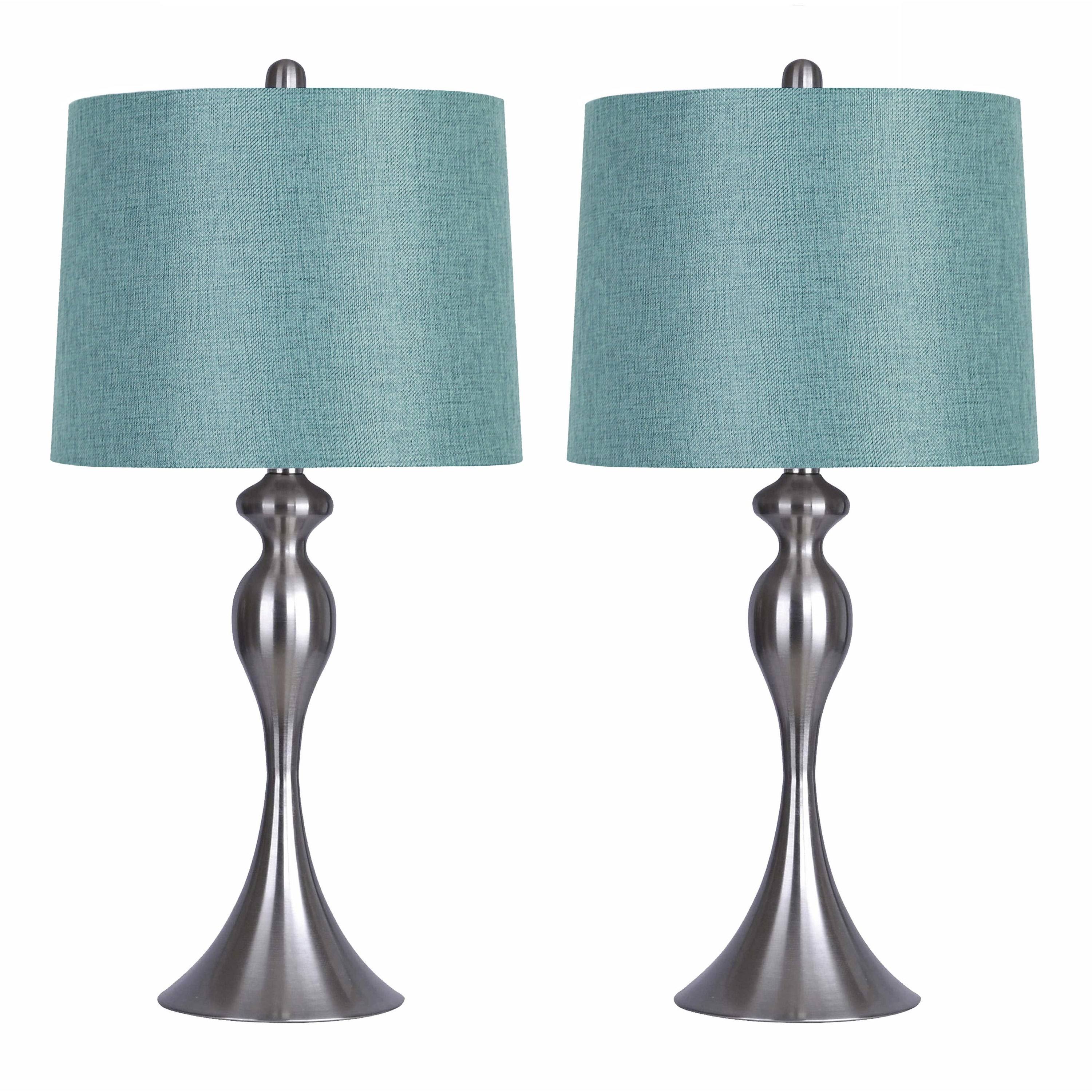 Grandview Gallery Table Lamps with Turquoise Shade, Set of 2 - Linen and Brushed