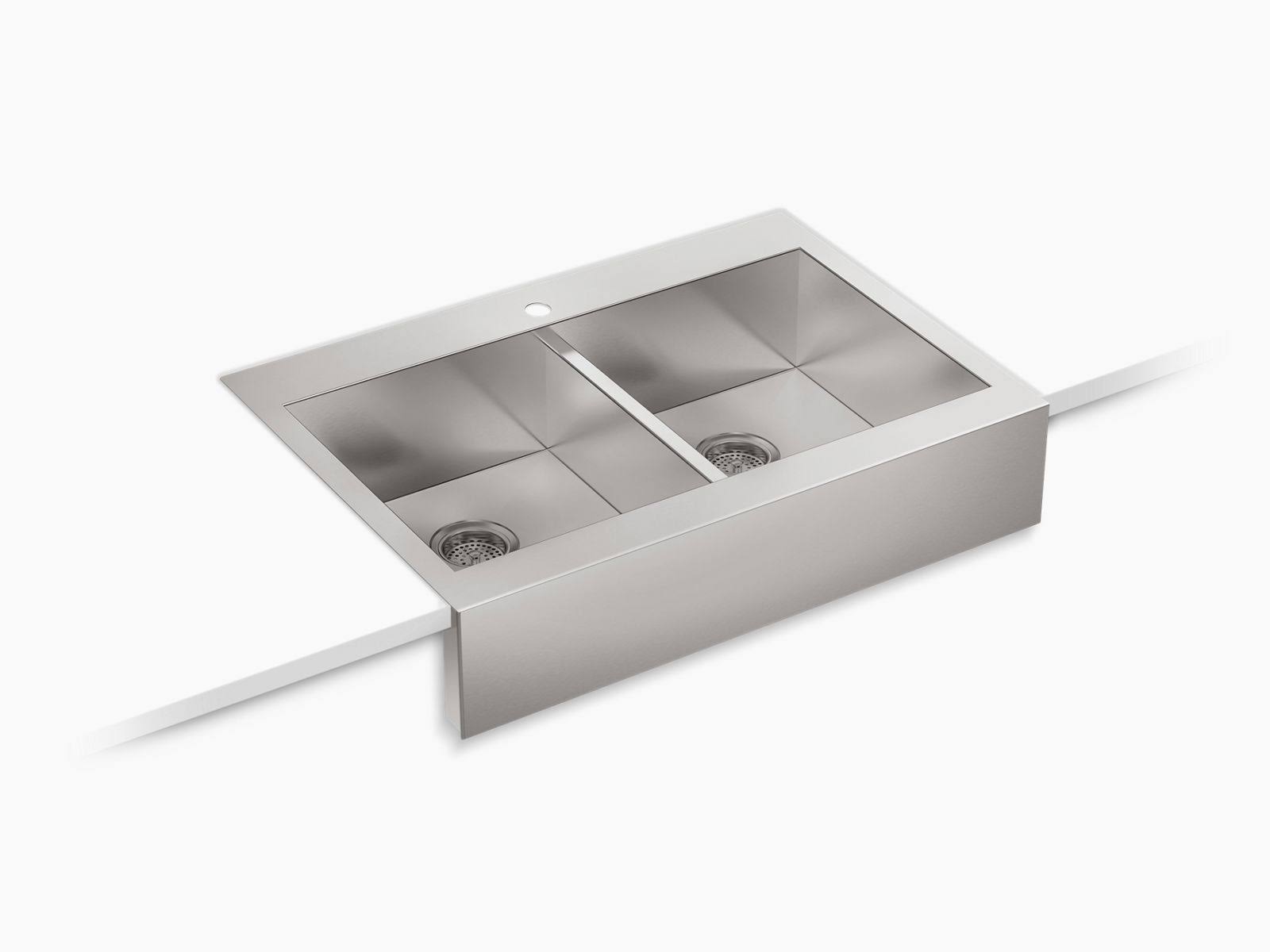 Kohler K-3944-1-NA Stainless Steel Vault 35-3/4 inch x 24-5/16 inch Top-Mount double-equal Kitchen Sink with Shortened Front Apr