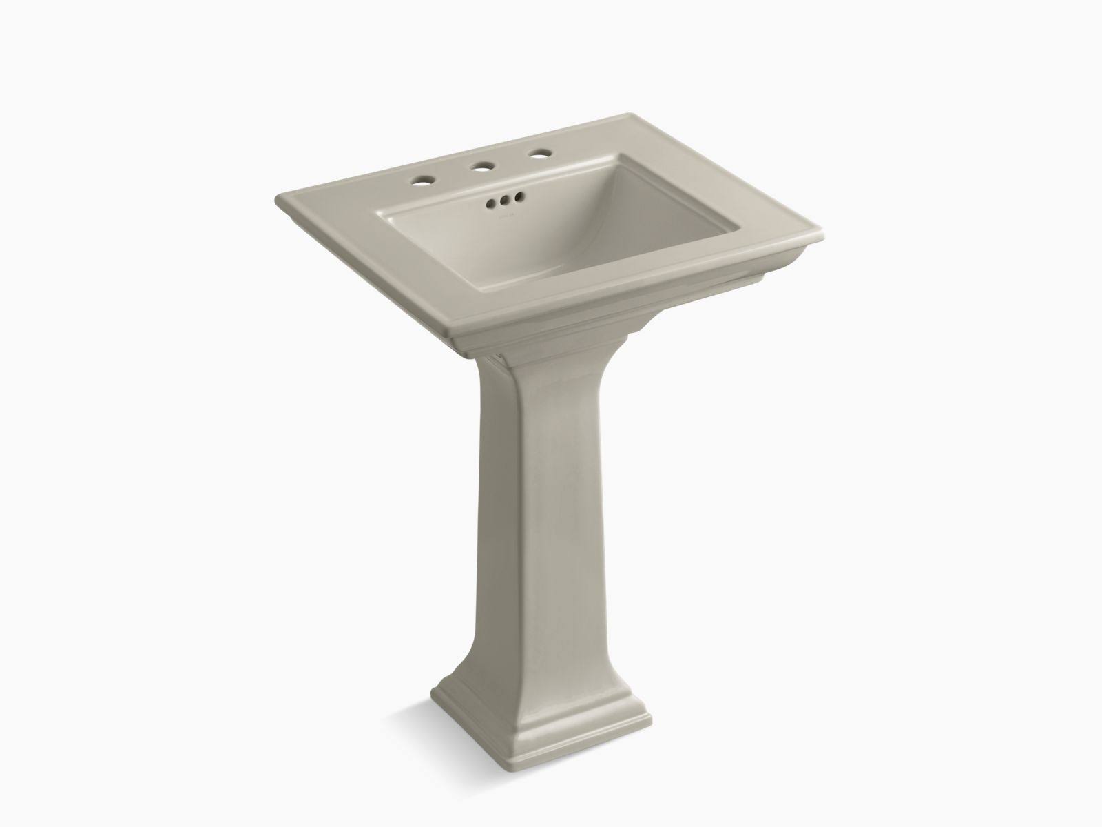 KOHLER K-2344-8-G9 Memoirs Stately 24 In. Pedestal Bathroom Sink with 8 In. Widespread Faucet Holes, Sandbar