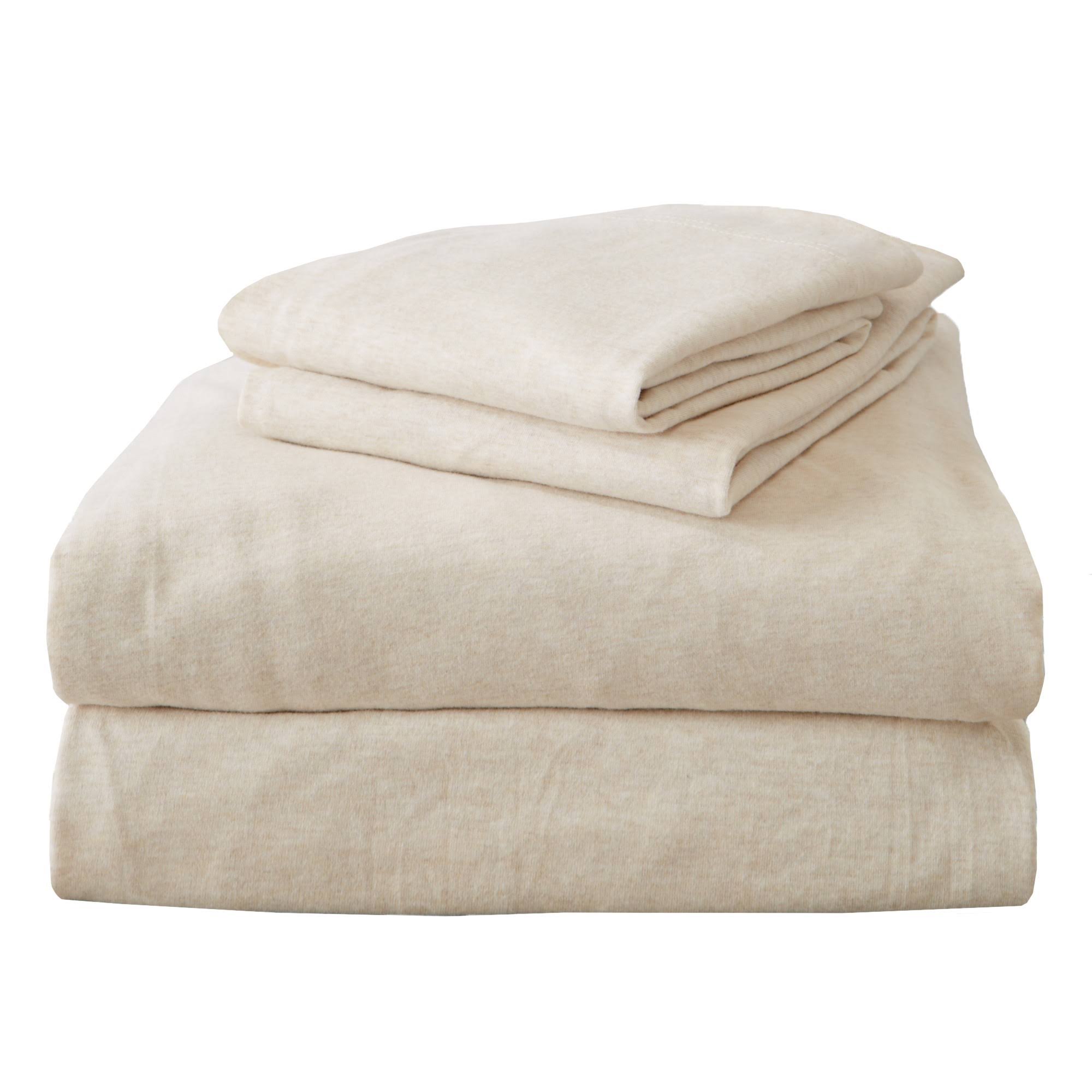Great Bay Home Flannel Jersey Knit Sheet Set King Oatmeal