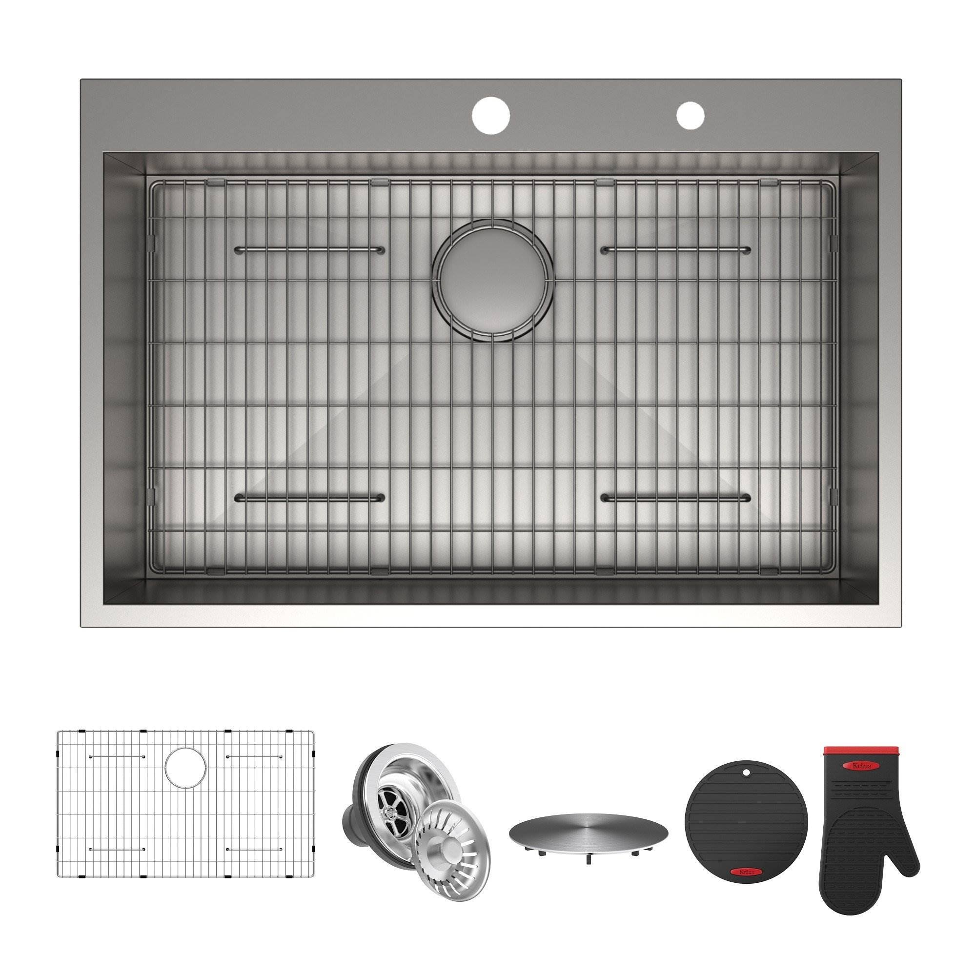 Kraus Pax Zero Radius 33 inch Single Bowl Stainless Steel Drop in Kitchen Sink