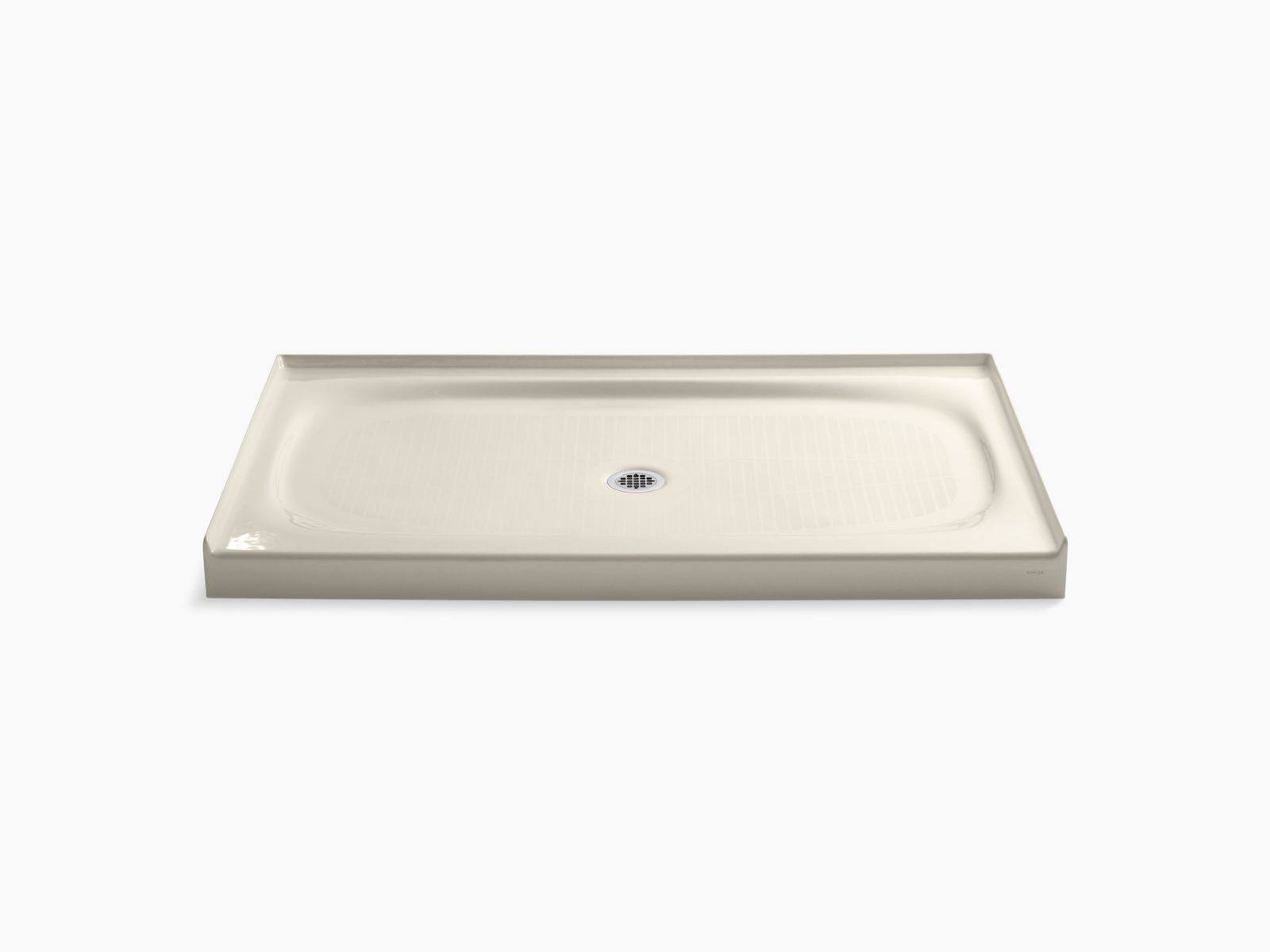 KOHLER K-9055-47 Salient 60 In. x 36 In. Single Threshold Center Drain Shower Base, Almond