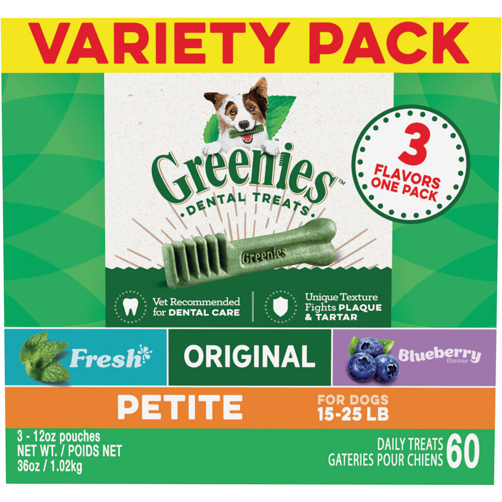 Greenies 3-Flavor Variety Pack Petite Dog Dental Chews - 3 count, 12 oz pouches