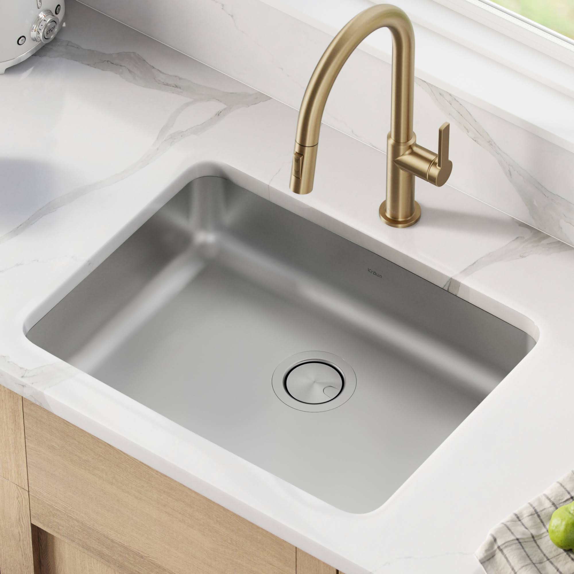 Kraus KA1AS25B 25 in. 16 Gauge Dex Undermount Antibacterial Stainless Steel Single Bowl ADA Kitchen Sink