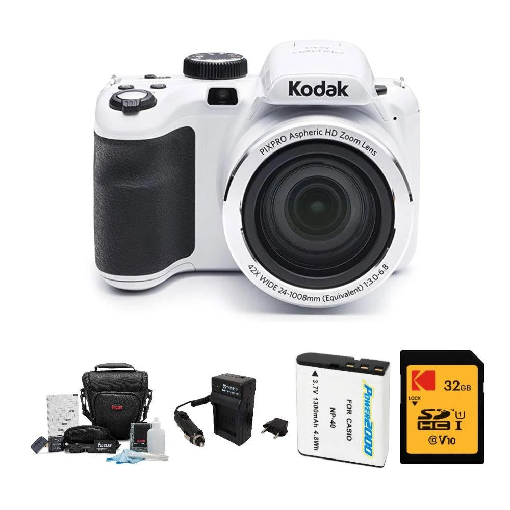 Kodak Pixpro Astro Zoom AZ421 16MP Digital Camera with 42x Zoom and 32GB Bundle, White