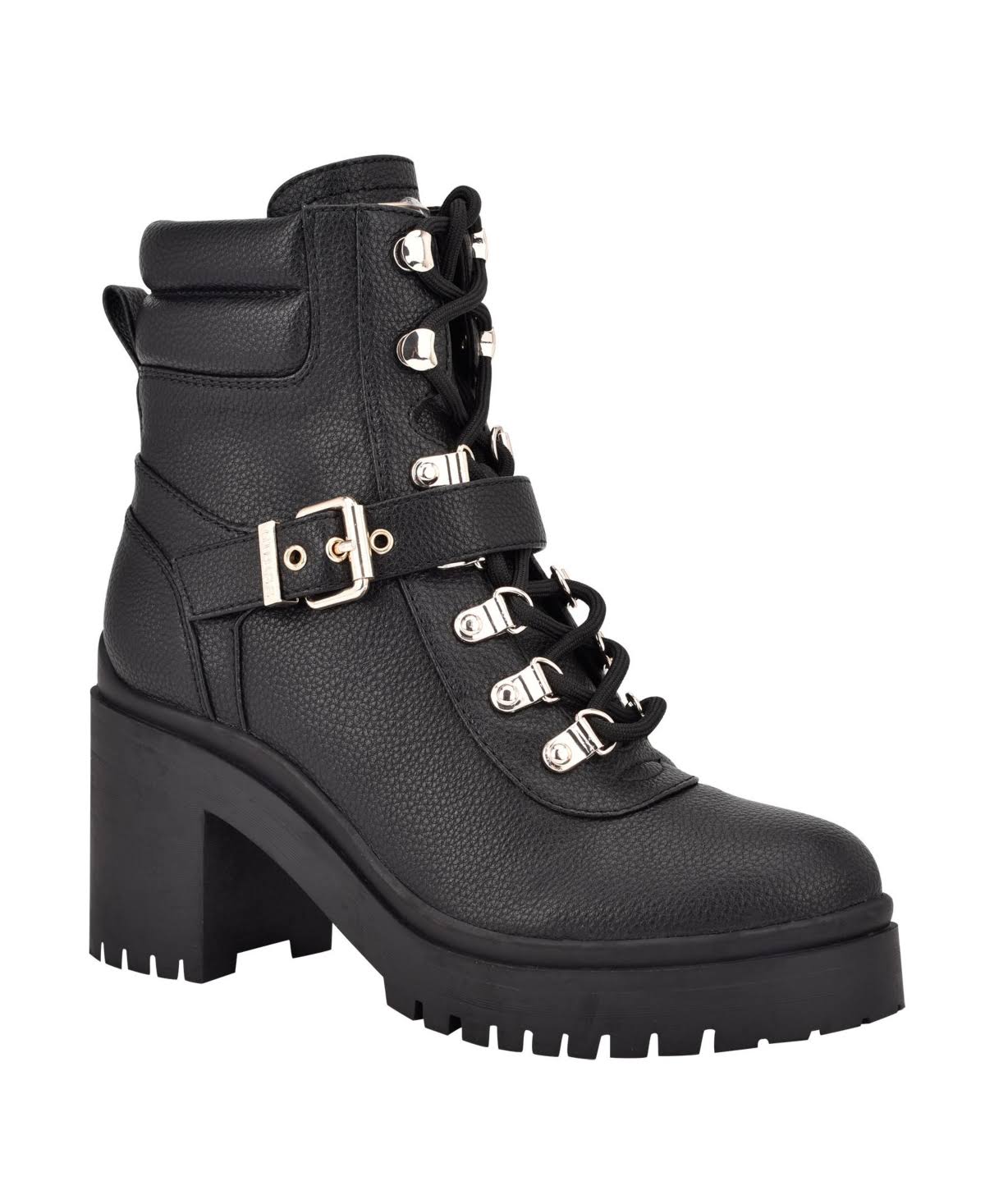 Guess Women&s Canaly Lug Sole Block Heel Combat Boots - Black