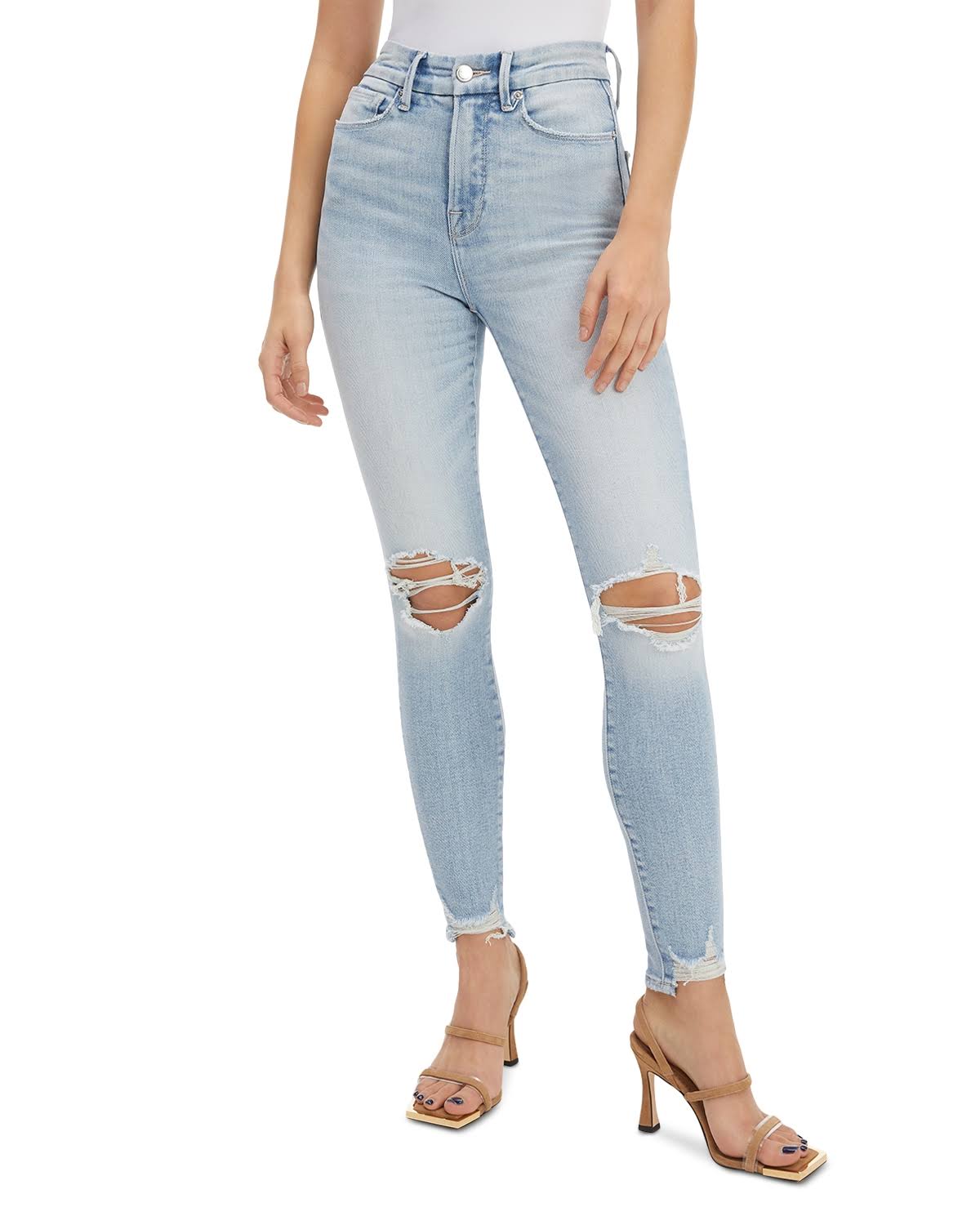 Good American Women&s Good Waist Distressed Jeans in Blue675 - Blue - Size 4 / 27