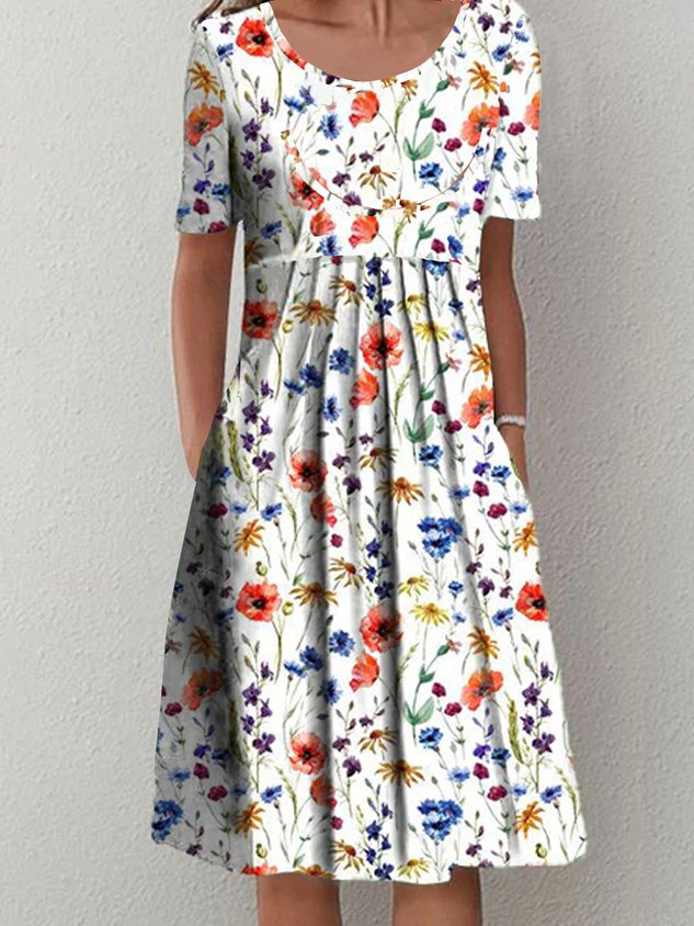 Casual  Loosen Short Sleeve Floral Dress