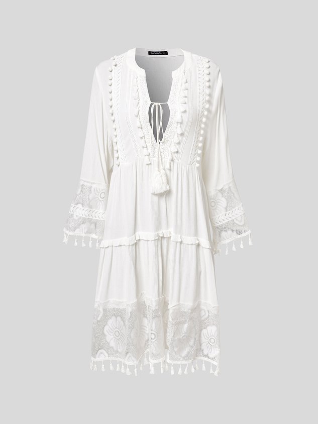 Women 3/4 Sleeve V Neck Holiday Boho Dresses