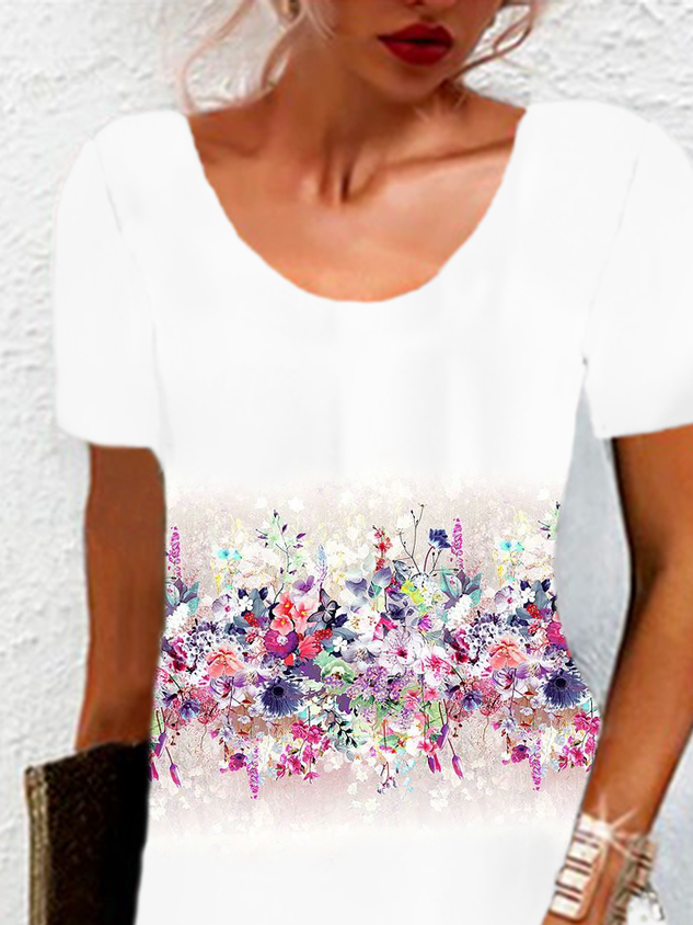 Floral Print Short Sleeve Crew Neck Dress
