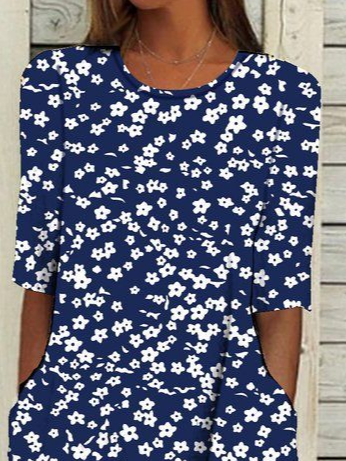 Women's Short Sleeve Summer Purplish blue Floral Printing Crew Neck Daily Going Out Casual Maxi H-Line Shift Dress Dress