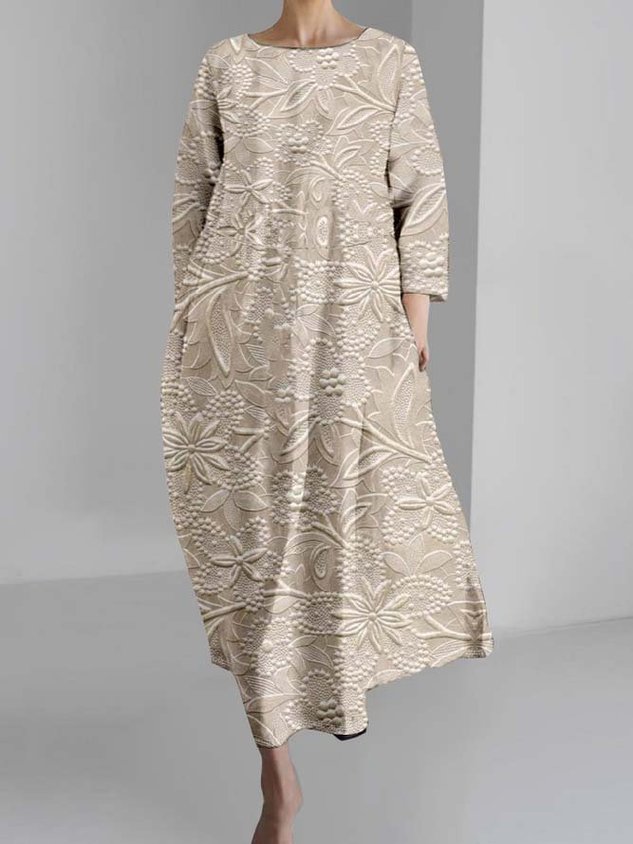 Crew Neck 3D Printing Vintage Dress With No