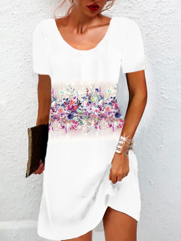 Floral Print Short Sleeve Crew Neck Dress