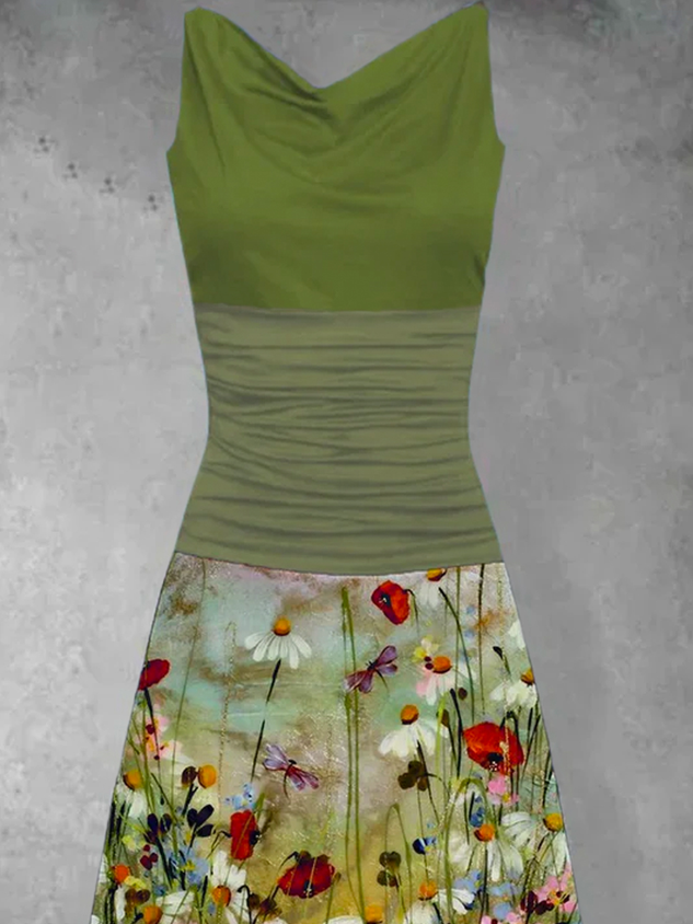 A-Line Casual Sleeveless Floral Knitting Dress