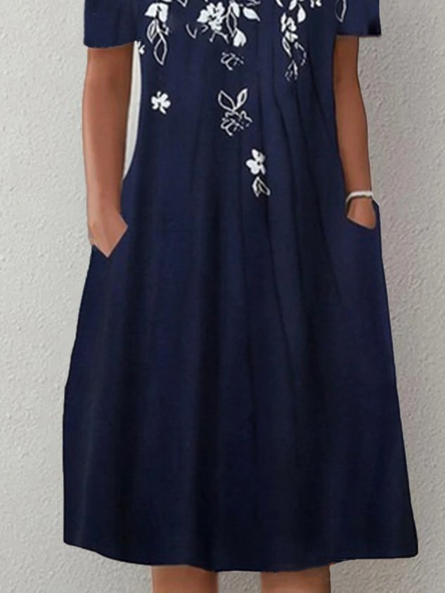 Floral Casual Short Sleeve Pockets A-Line Dress