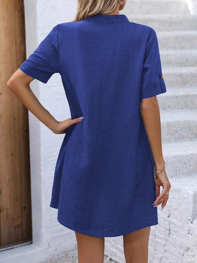 V Neck Buckle Casual Dress With No