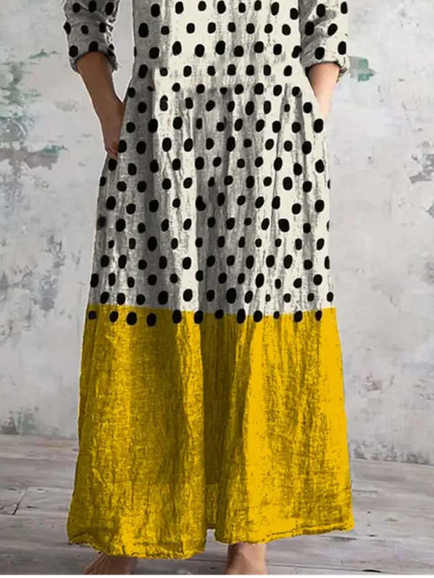 Retro Art Print Chic V-Neck  Elegant Midi Dress