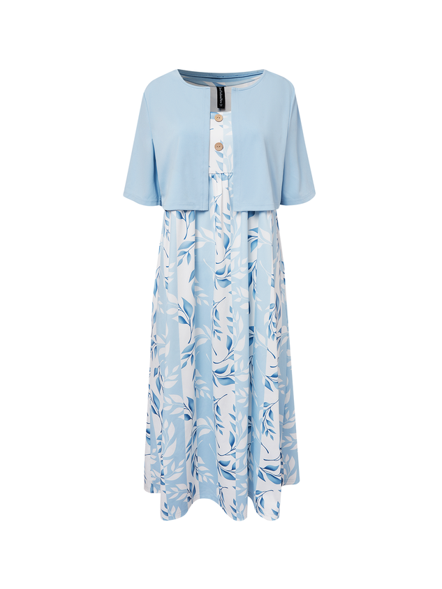 Elegant Two-Piece Set Floral Printed Tank Dress With Open Front Short Coat